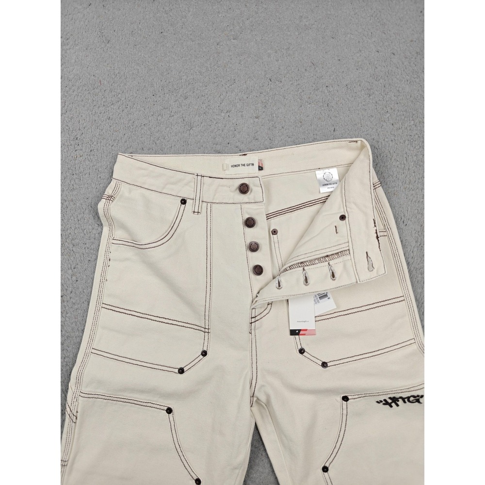 Honor The Gift Pants Womens Medium White Carpenter Twill Straight Leg Workwear - Picture 2 of 8
